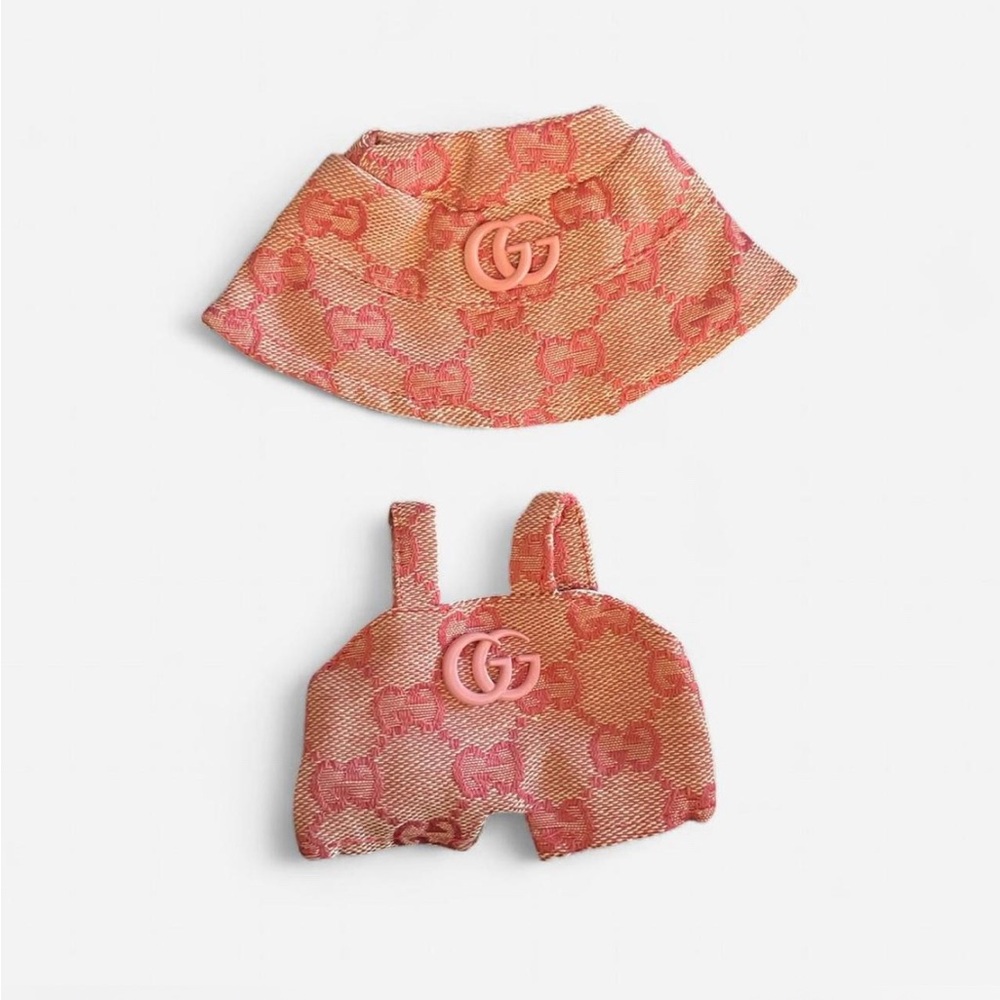 NIB Labubu Designer Pink coveralls and bucket hat set.